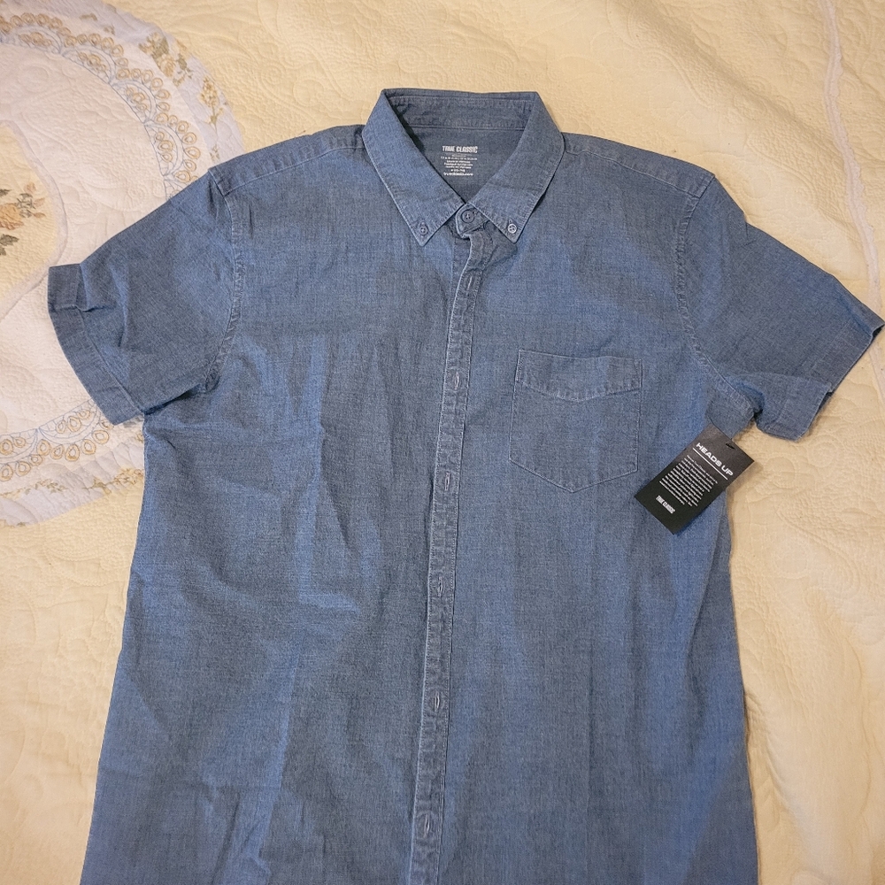 True Classic light Blue Chambray Stretch Denim Shirt